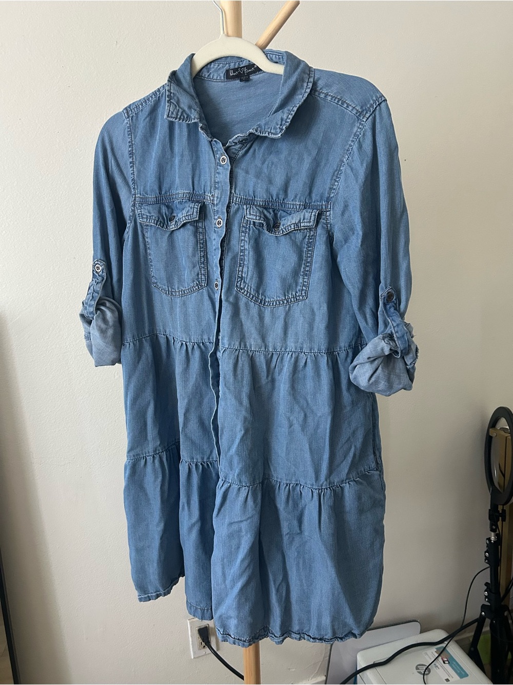 Heart Velvet Denim Shirt Dress Size S
